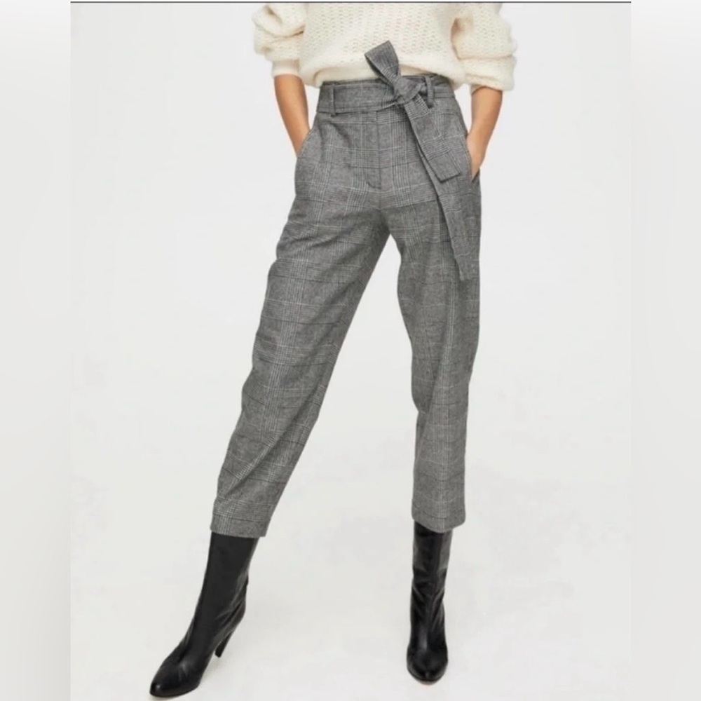 NWT Aritzia Wilfred Tie Front Crop Pants  Chic Office Plaid Academia , Size 6